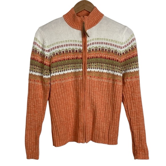 Tiara Full Zip Fair Isle Pastel Rib Knit Cardigan, Size Medium - Picture 1 of 10